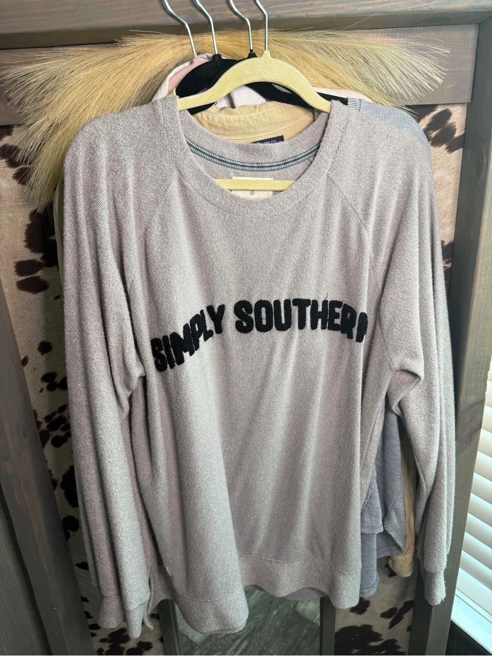 Simply Southern Men's Taupe Crewneck Sweater with Black Logo